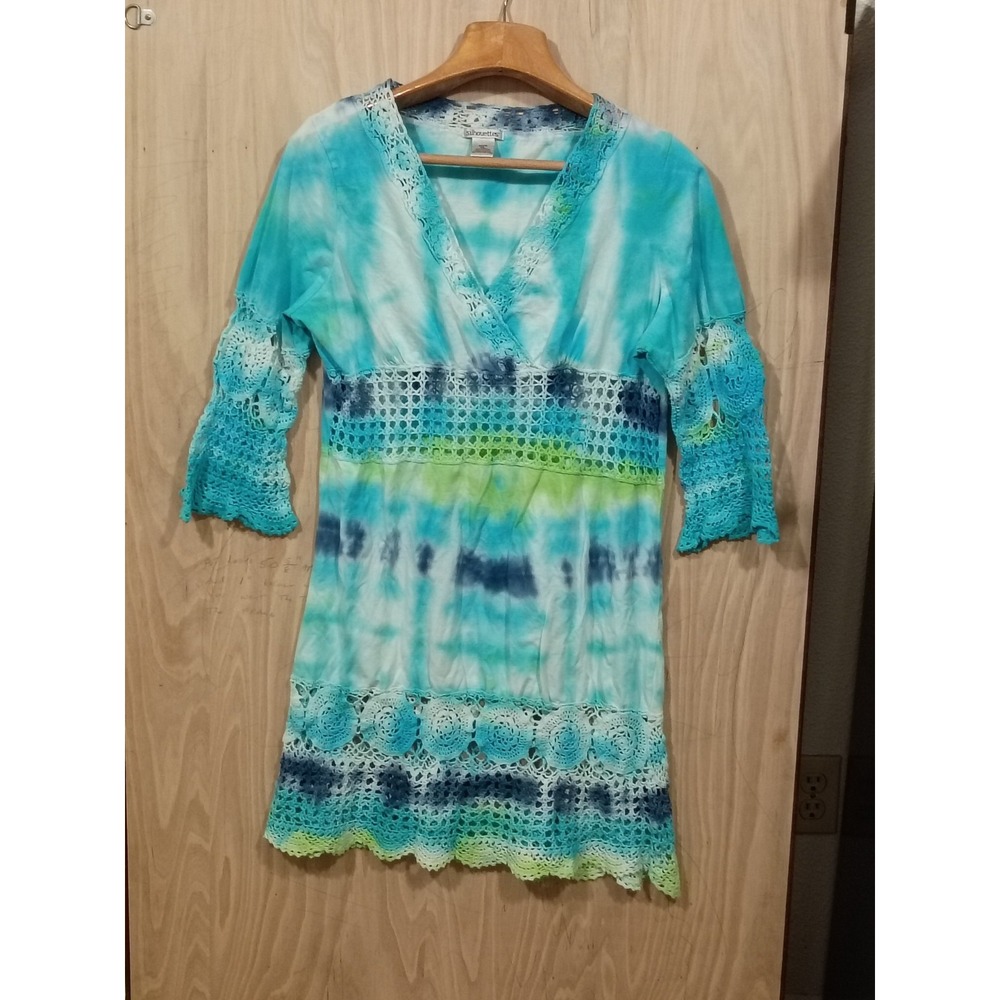 Silhouettes Tie dye Crotchet XL. Hippie Festival Tunic Top. Beachy Whimsigoth.